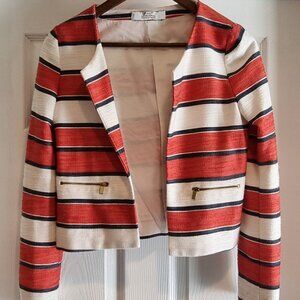 Mango red, white, and navy blue horizontal striped jacket